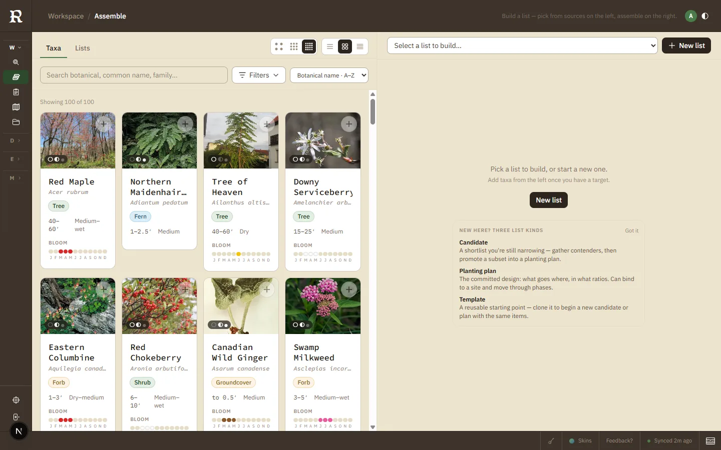Rhizomatic: the Assemble view before a list is chosen